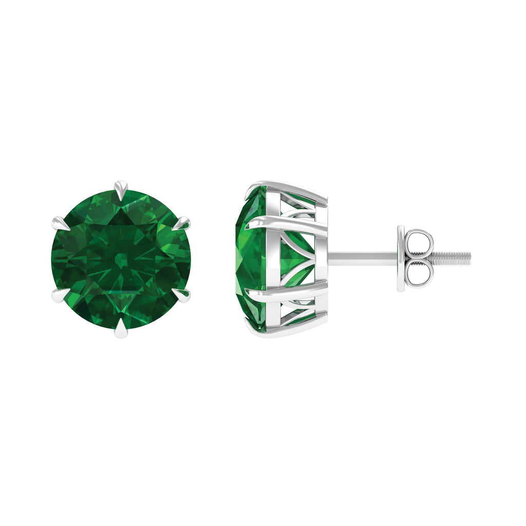 Round Lab Grown Emerald Solitaire Stud Earrings Lab Created Emerald - ( AAAA ) - Quality - Rosec Jewels