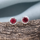 Bezel Set Pink Tourmaline Solitaire Stud Earrings Pink Tourmaline - ( AAA ) - Quality - Rosec Jewels