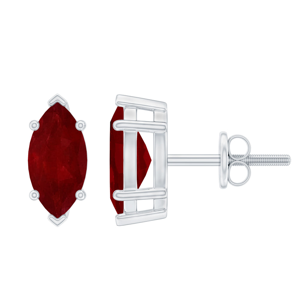Marquise Cut Ruby Solitaire Stud Earrings with Screw Back Ruby - ( AAA ) - Quality - Rosec Jewels