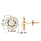 1.25 CT Zircon Gold Stud Earrings with Halo Zircon - ( AAAA ) - Quality - Rosec Jewels