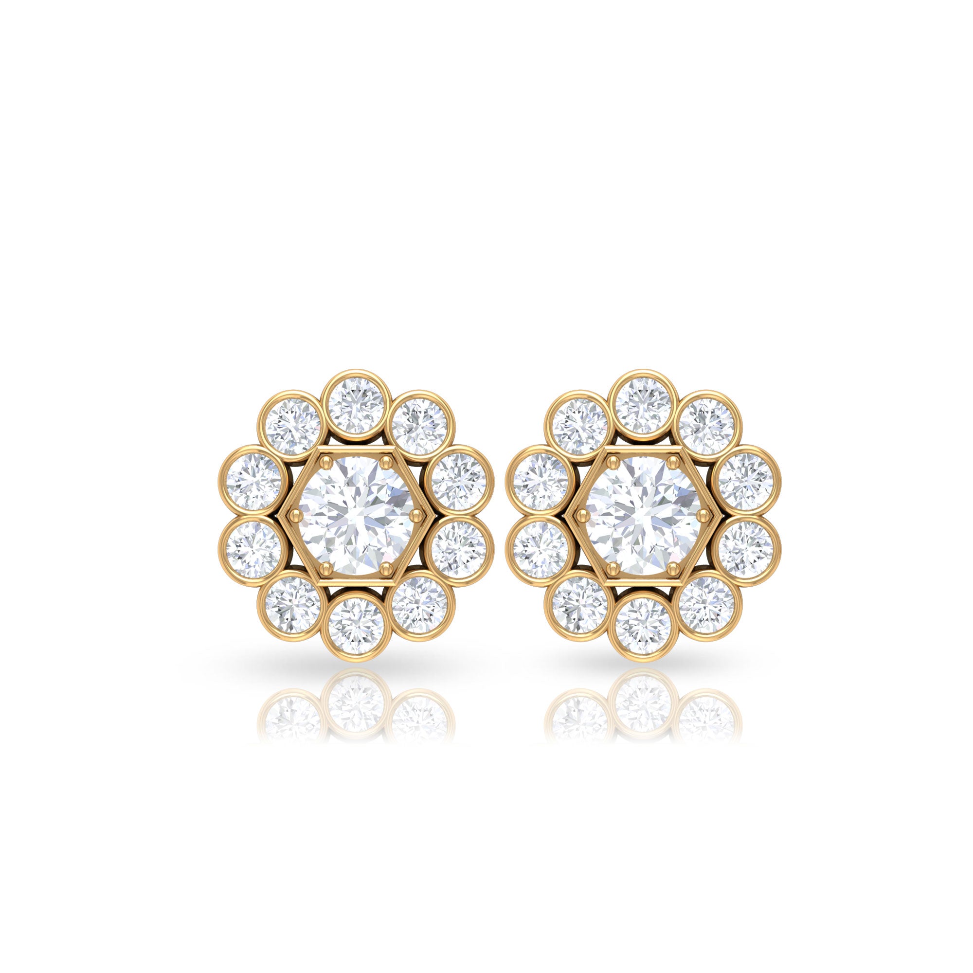 1.25 CT Zircon Gold Stud Earrings with Halo Zircon - ( AAAA ) - Quality - Rosec Jewels