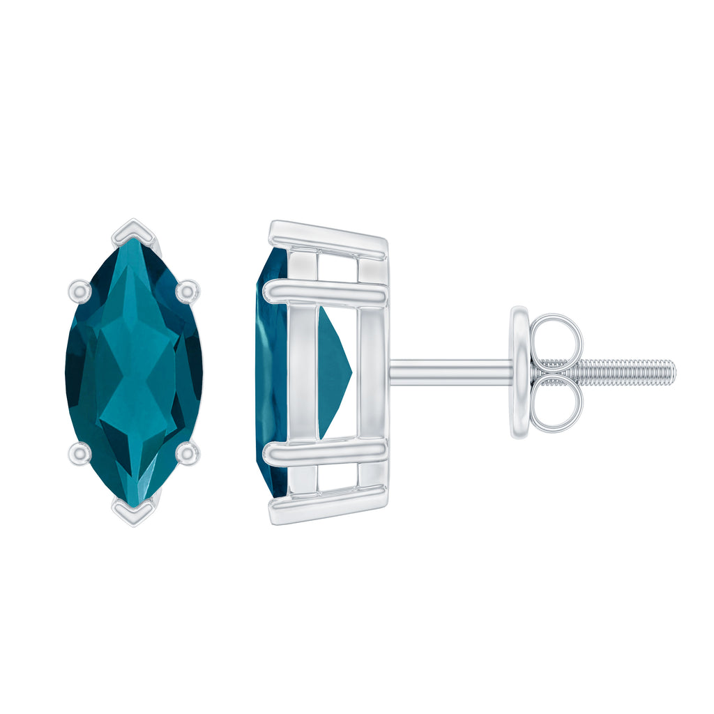 Marquise London Blue Topaz Solitaire Studs in Basket Setting London Blue Topaz - ( AAA ) - Quality - Rosec Jewels