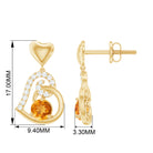 Round Citrine and Moissanite Accent Heart Drop Earring Citrine - ( AAA ) - Quality - Rosec Jewels