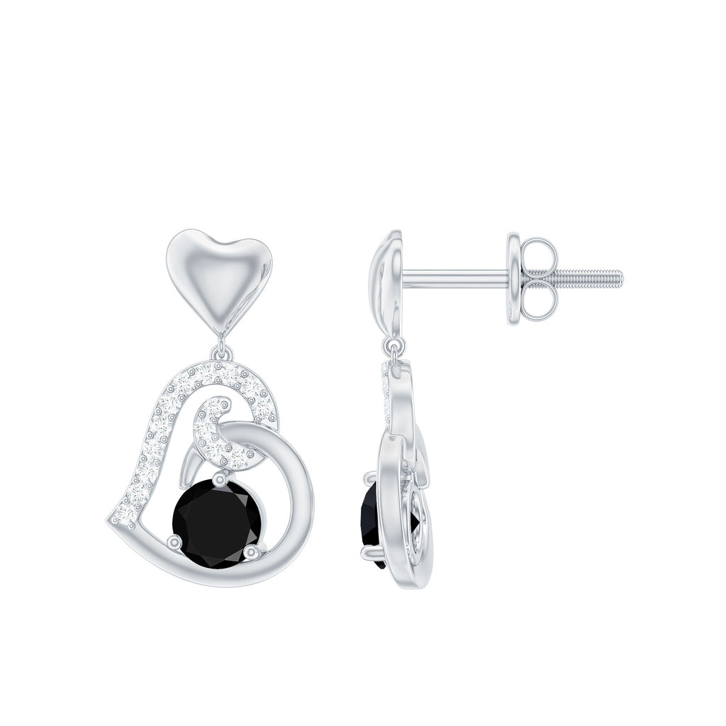 3/4 CT Black Onyx and Diamond Heart Drop Earring Black Onyx - ( AAA ) - Quality - Rosec Jewels