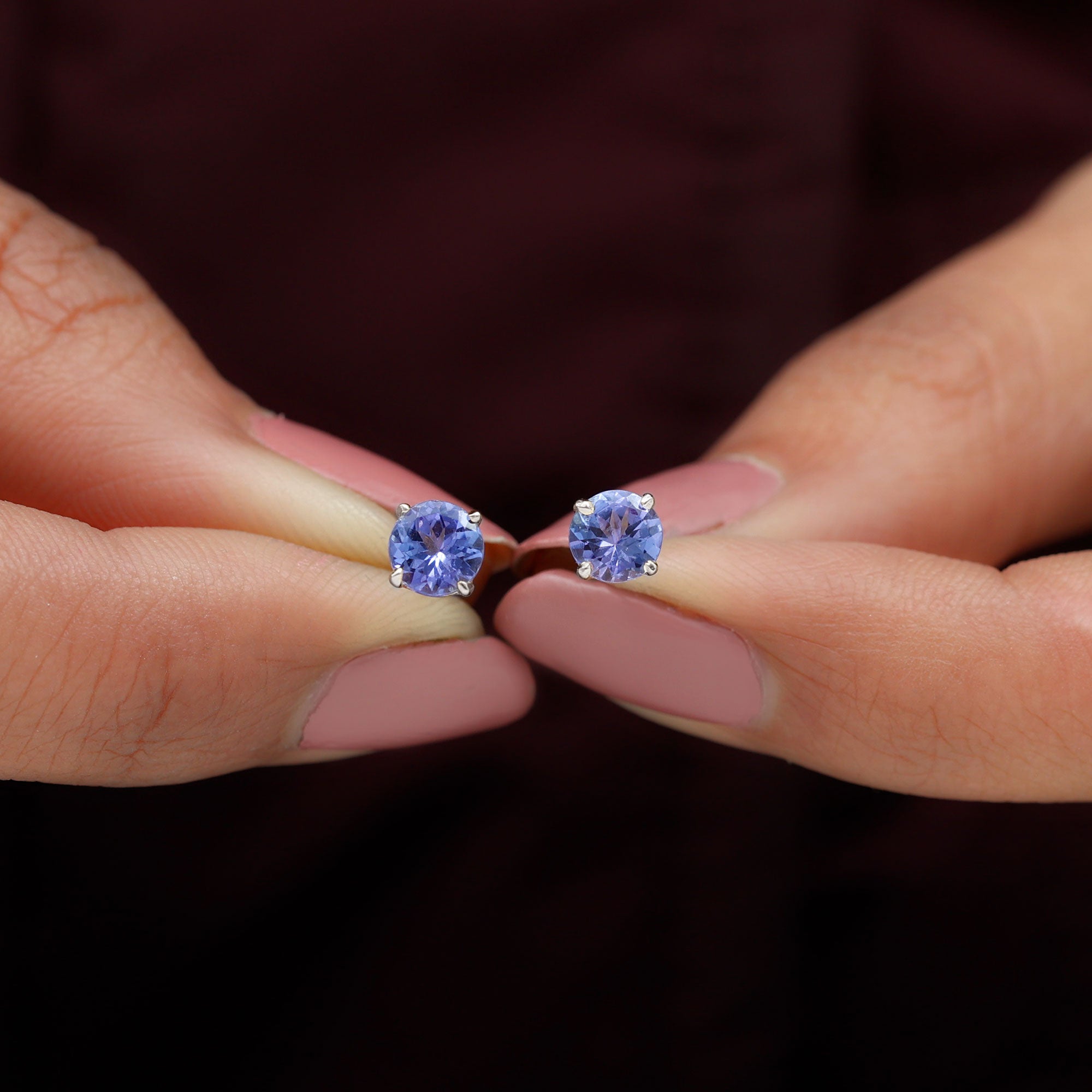 1 CT Round Cut Tanzanite Solitaire Stud Earrings in Gold Tanzanite - ( AAA ) - Quality - Rosec Jewels