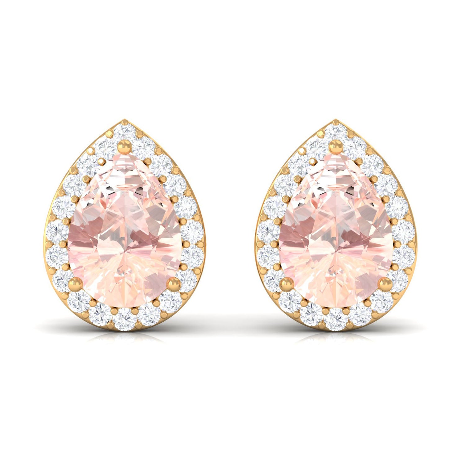 1.50 CT Morganite Teardrop Stud Earrings with Diamond Halo Morganite - ( AAA ) - Quality - Rosec Jewels