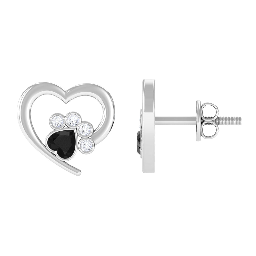 3/4 CT Heart Shape Black Onyx and Diamond Paw Stud Earrings Black Onyx - ( AAA ) - Quality - Rosec Jewels