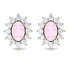 1.75 CT Oval Cut Rose Quartz and Diamond Starburst Stud Earrings Rose Quartz - ( AAA ) - Quality - Rosec Jewels