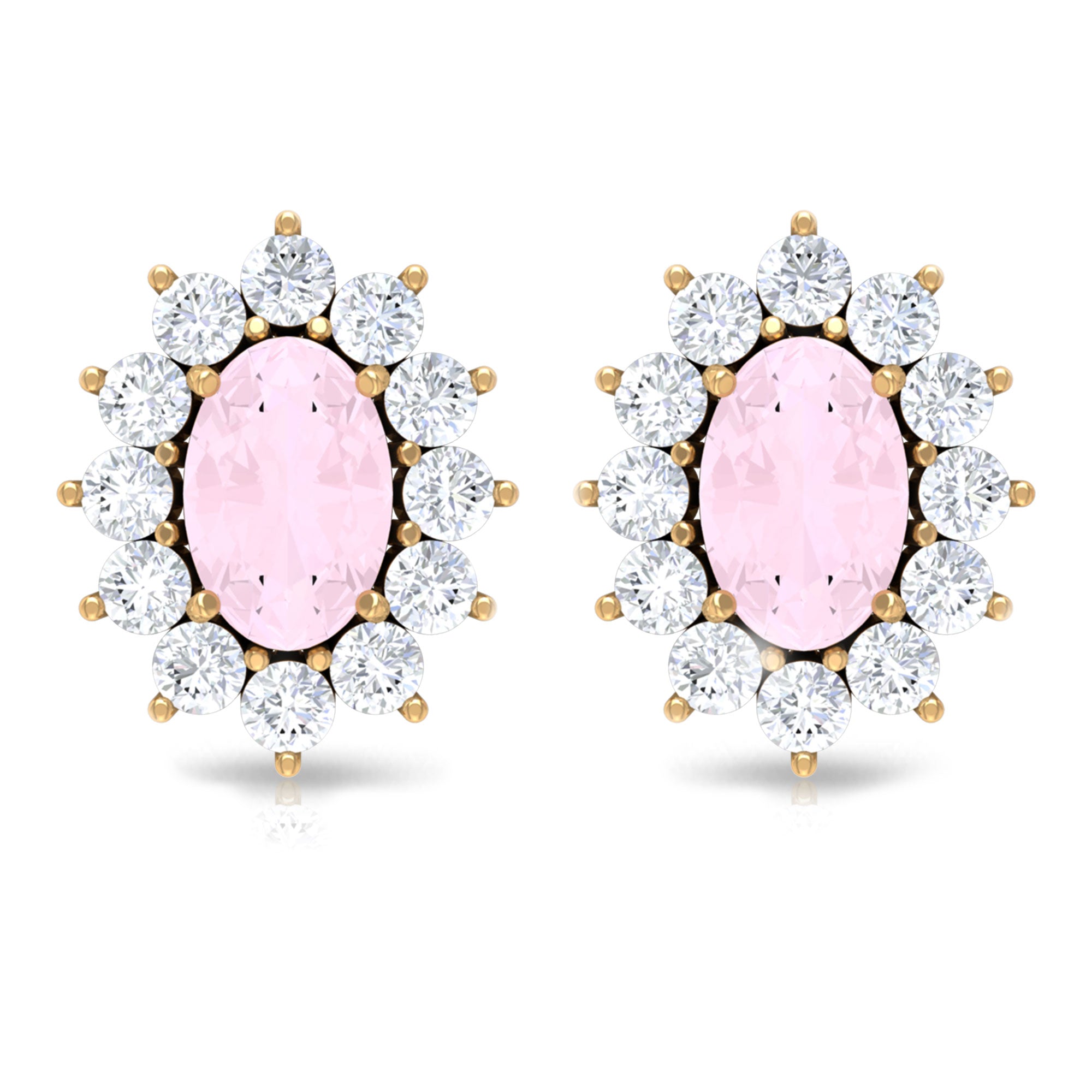 1.75 CT Oval Cut Rose Quartz and Diamond Starburst Stud Earrings Rose Quartz - ( AAA ) - Quality - Rosec Jewels
