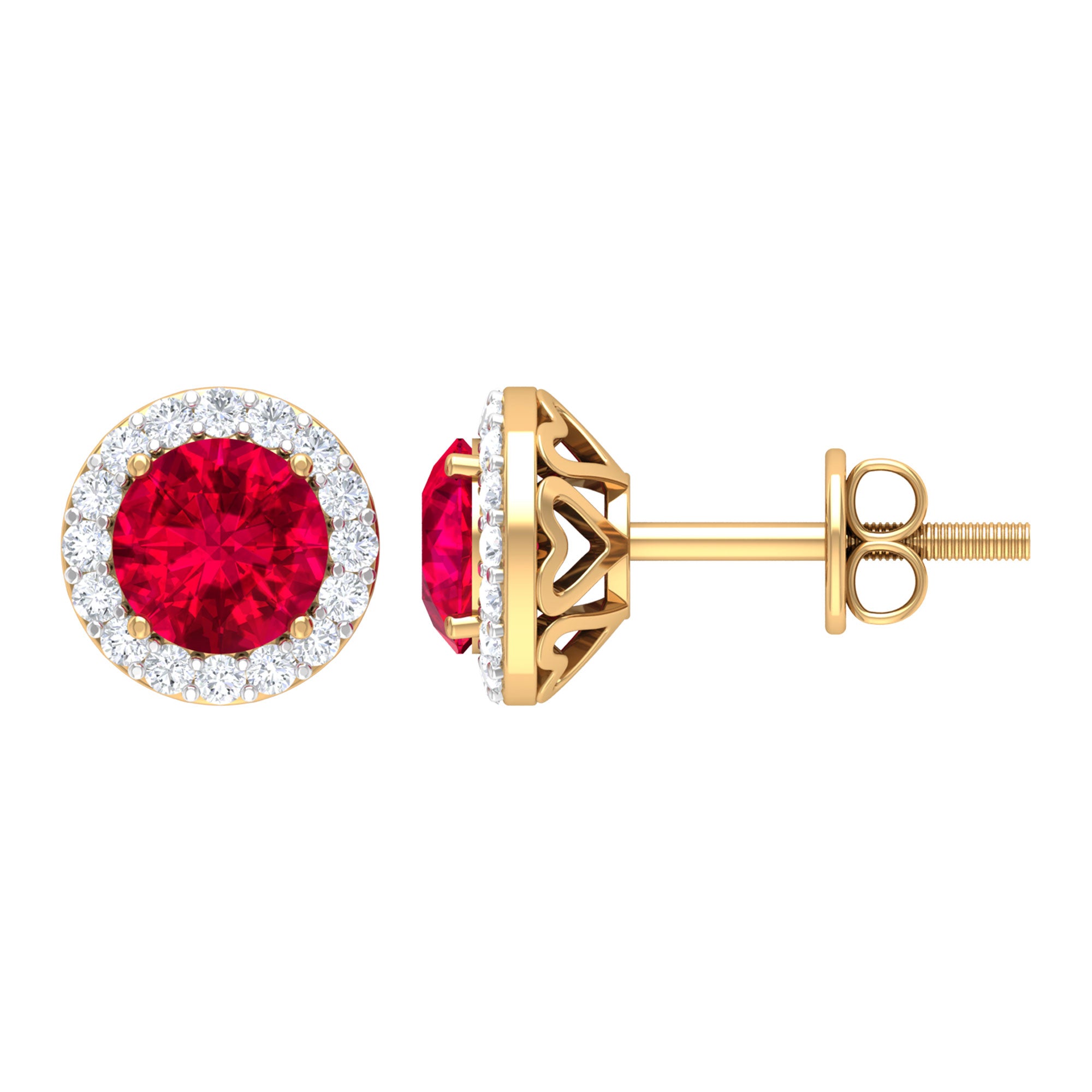 1.5 CT Lab Grown Ruby and Diamond Halo Classic Stud Earring Lab Created Ruby - ( AAAA ) - Quality - Rosec Jewels