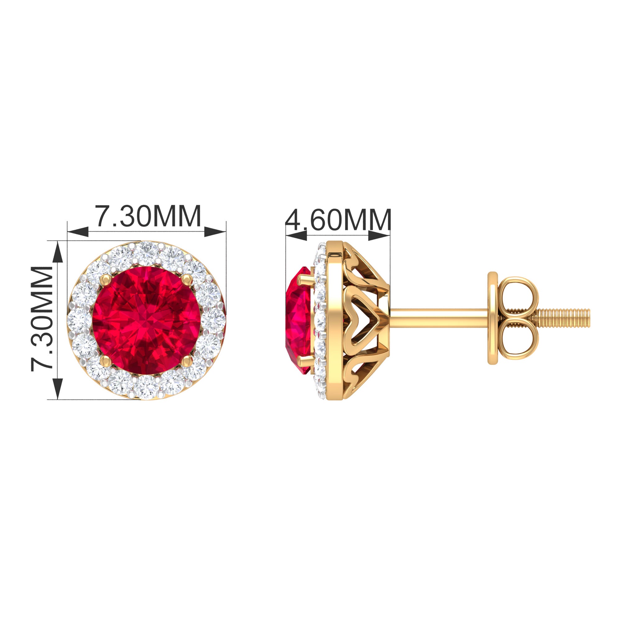 1.5 CT Lab Grown Ruby and Diamond Halo Classic Stud Earring Lab Created Ruby - ( AAAA ) - Quality - Rosec Jewels