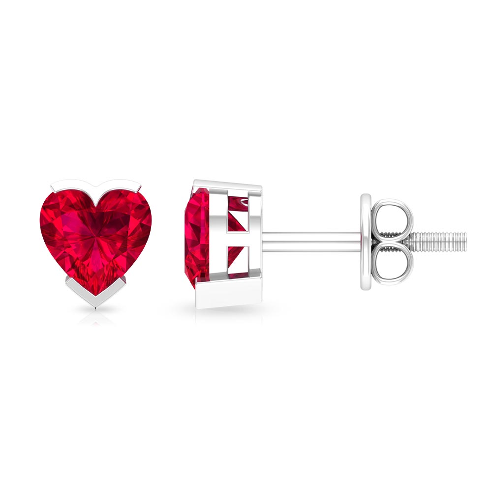 5 MM Heart Shape Ruby Solitaire Stud Earrings Ruby - ( AAA ) - Quality - Rosec Jewels