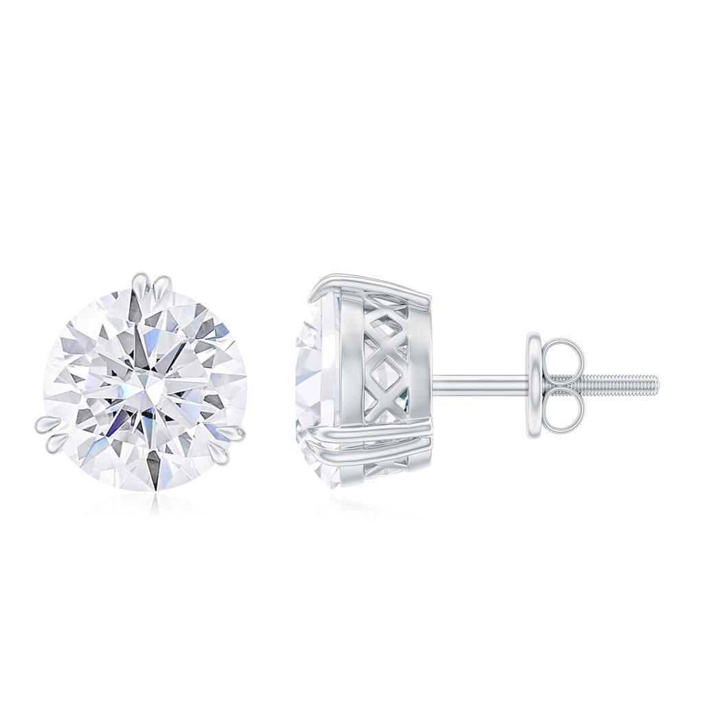 4 CT Round Shape Moissanite Solitaire Stud Earrings in 3 Double Claw Prong Setting Moissanite - ( D-VS1 ) - Color and Clarity - Rosec Jewels