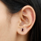1.50 CT Octagon Cut Garnet Solitaire Stud Earrings in Bezel Setting Garnet - ( AAA ) - Quality - Rosec Jewels