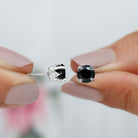 3 CT Round Created Black Diamond Solitaire Stud Earrings with Diamond Lab Created Black Diamond - ( AAAA ) - Quality - Rosec Jewels
