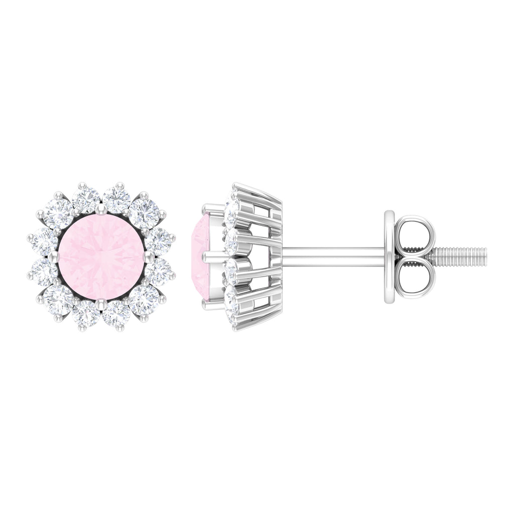 1 CT Classic Rose Quartz and Diamond Halo Stud Earrings Rose Quartz - ( AAA ) - Quality - Rosec Jewels