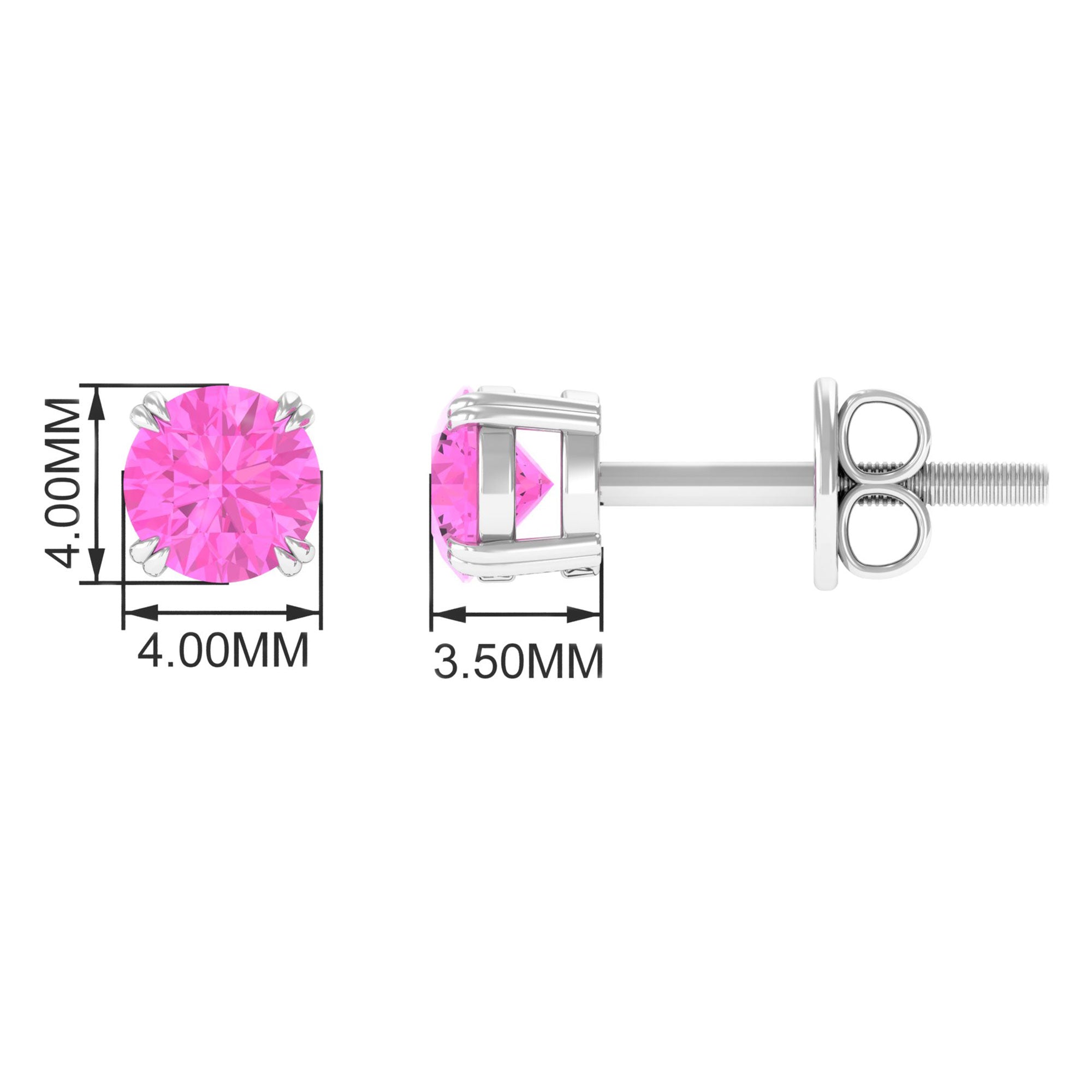4 MM Genuine Pink Sapphire Solitaire Stud Earrings in Double Claw Prong Setting Pink Sapphire - ( AAA ) - Quality - Rosec Jewels