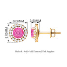 Pink Sapphire and Diamond Halo Stud Earrings Pink Sapphire - ( AAA ) - Quality - Rosec Jewels