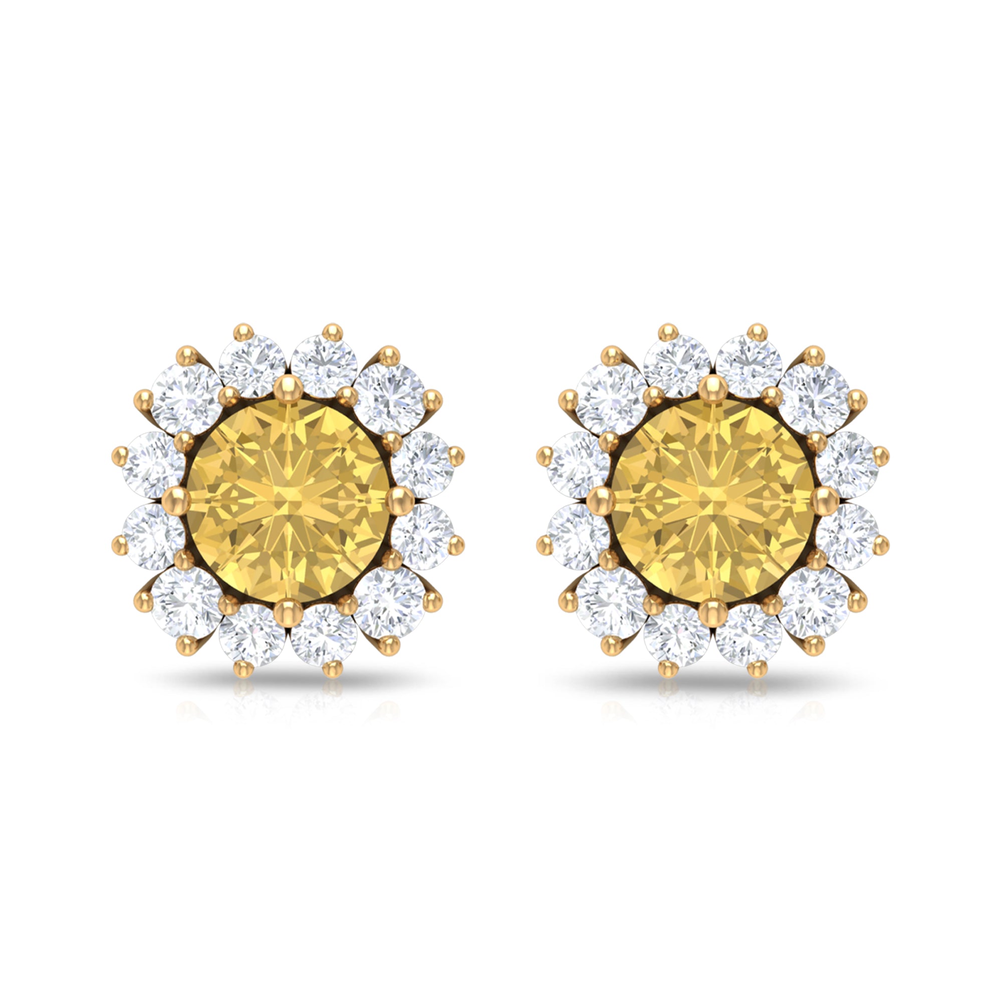 Classic Citrine and Diamond Halo Stud Earrings Citrine - ( AAA ) - Quality - Rosec Jewels