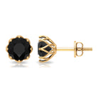 2.75 CT Created Black Diamond Solitaire Stud Earrings in Floral Setting Lab Created Black Diamond - ( AAAA ) - Quality - Rosec Jewels