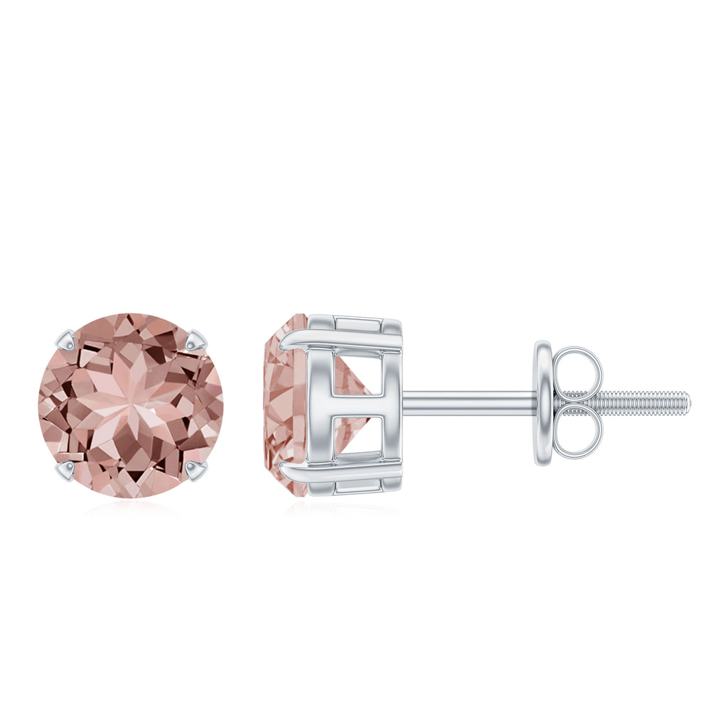 6 MM Morganite Solitaire Stud Earrings Morganite - ( AAA ) - Quality - Rosec Jewels