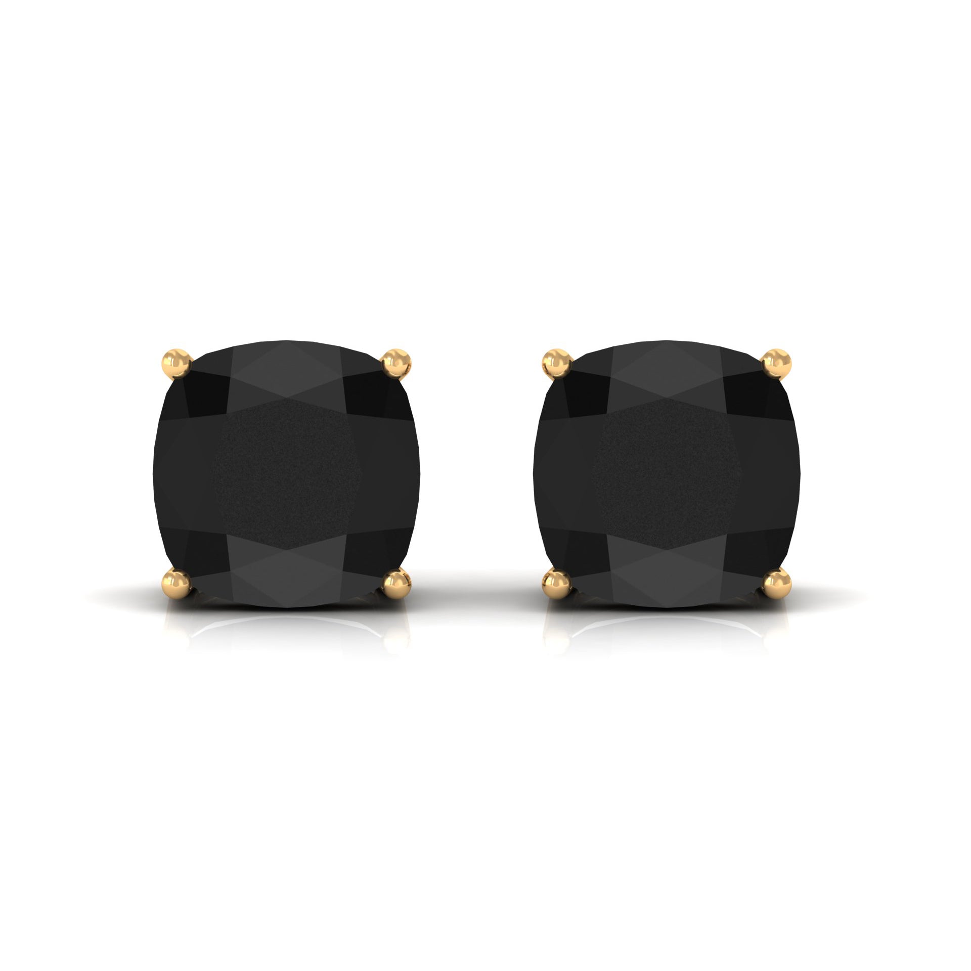 3 CT Cushion Cut Black Onyx Solitaire Stud Earring Black Onyx - ( AAA ) - Quality - Rosec Jewels