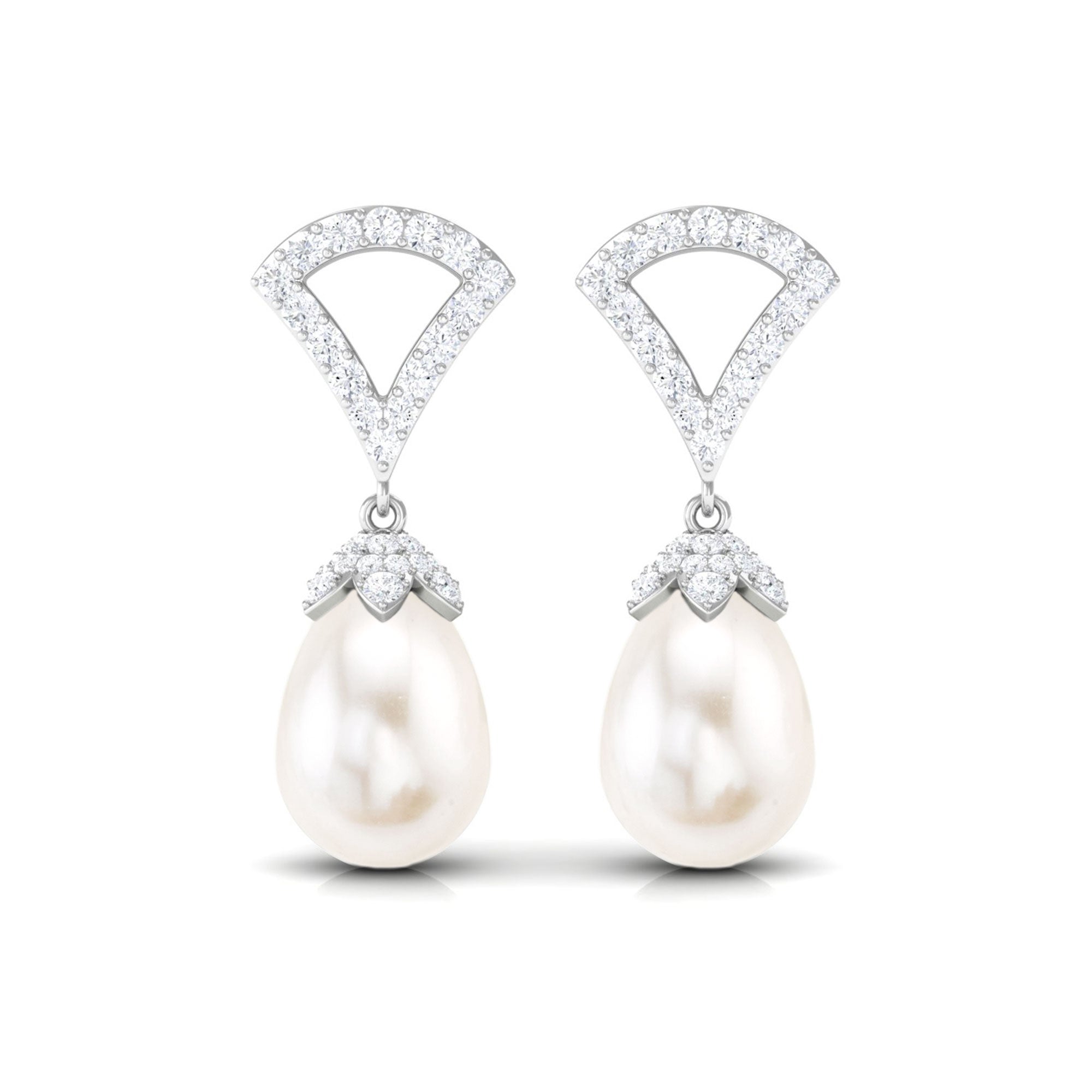 Contemporary Diamond and Freshwater Drop Earrings Freshwater Pearl - ( AAA ) - Quality - Rosec Jewels