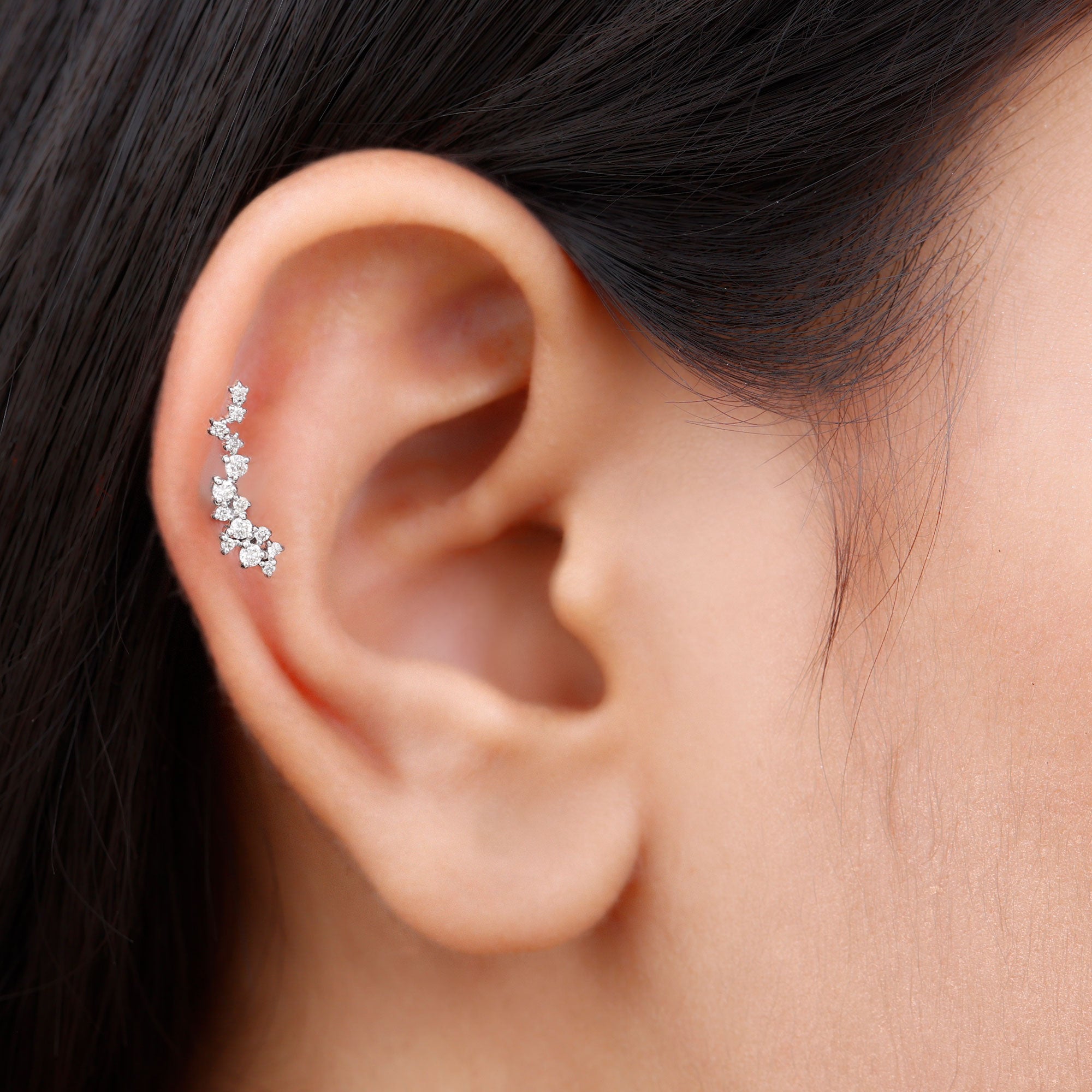 Certified Moissanite Ear Climber Earrings Moissanite - ( D-VS1 ) - Color and Clarity - Rosec Jewels