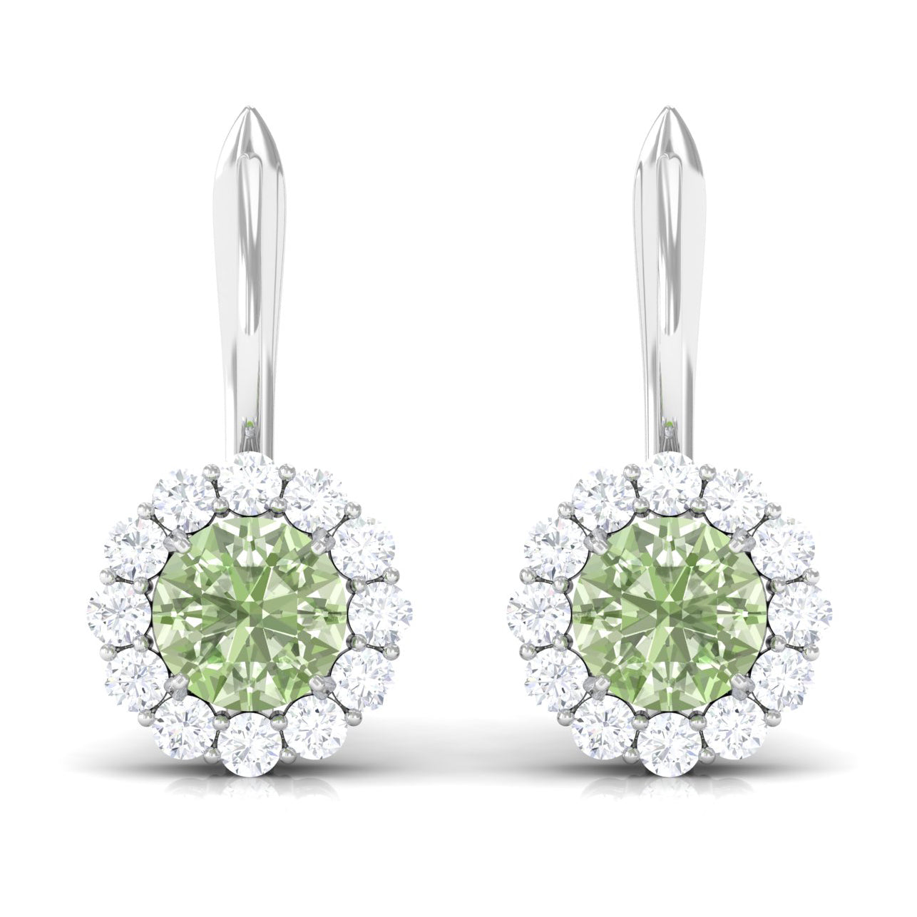 Green Sapphire and Moissanite Flower Halo Drop Earrings Green Sapphire - ( AAA ) - Quality - Rosec Jewels