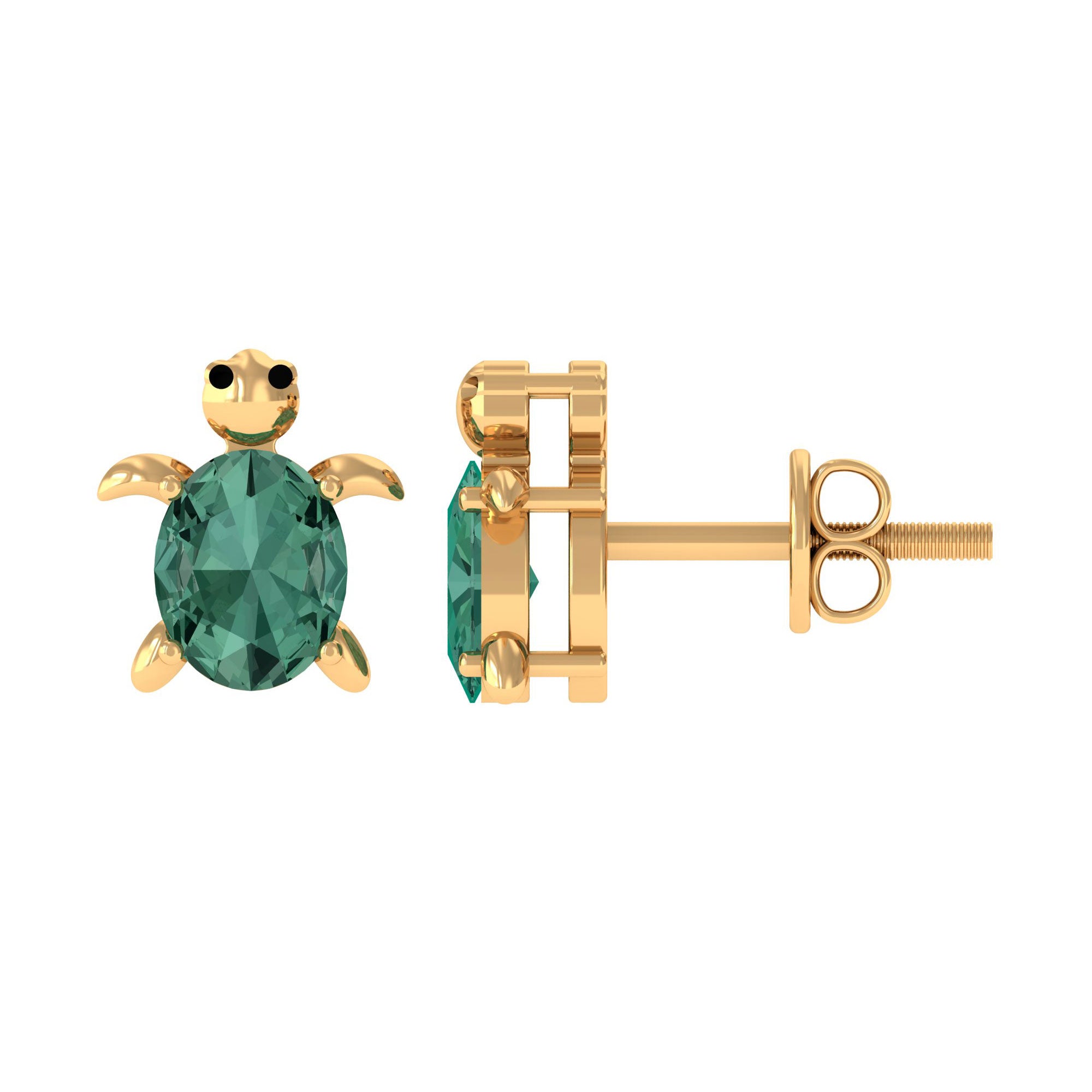 Lab Grown Green Sapphire Turtle Stud Earrings Lab Created Green Sapphire - ( AAAA ) - Quality - Rosec Jewels