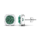 Lab Grown Green Sapphire and Diamond Halo Stud Earrings Lab Created Green Sapphire - ( AAAA ) - Quality - Rosec Jewels