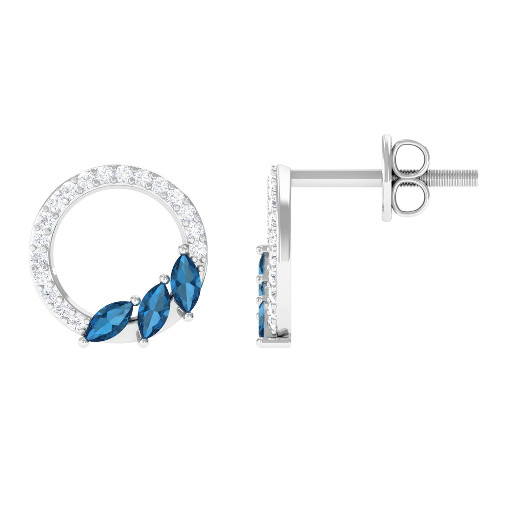 1/2 CT London Blue Topaz Leaf and Diamond Eternity Stud Earrings London Blue Topaz - ( AAA ) - Quality - Rosec Jewels