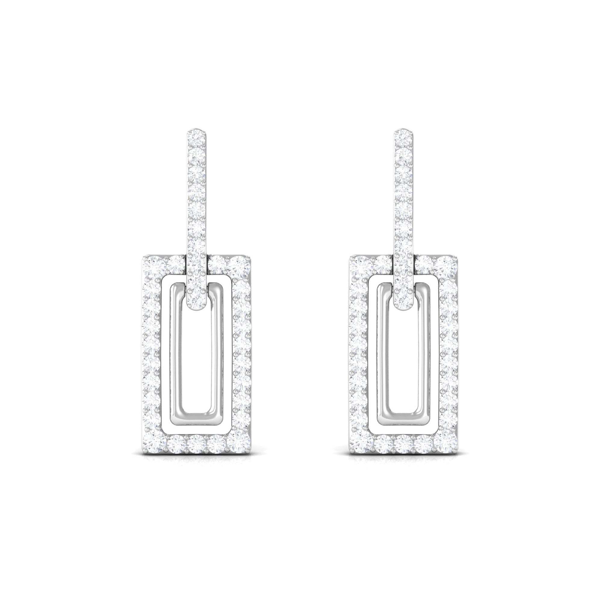 1 CT Certified Moissanite Minimal Rectangle Shape Dangle Earrings Moissanite - ( D-VS1 ) - Color and Clarity - Rosec Jewels