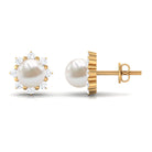 Freshwater Pearl Flower Stud Earrings with Diamond Freshwater Pearl - ( AAA ) - Quality - Rosec Jewels