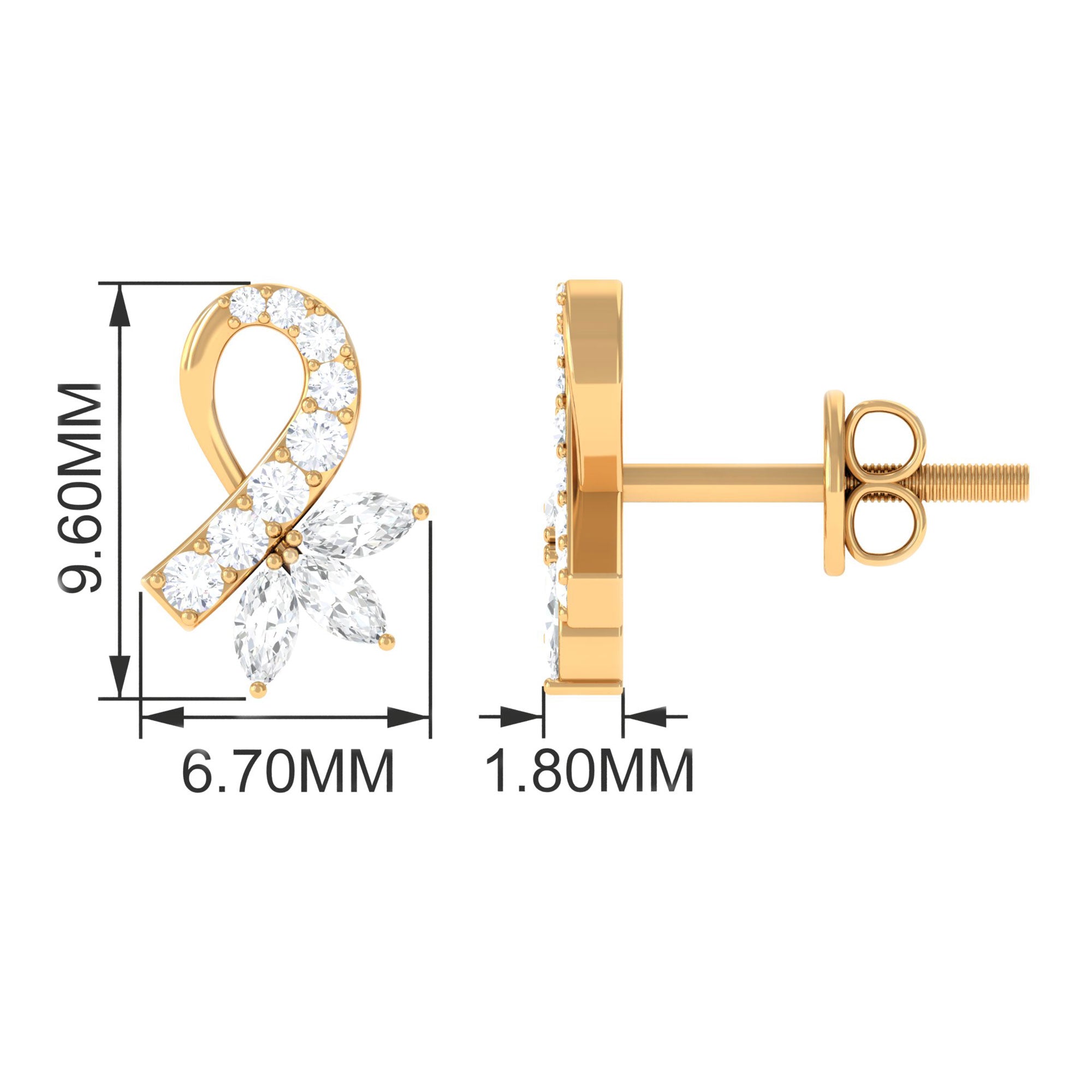 1/2 CT Zircon Floral Inspired Stud Earrings in Gold Zircon - ( AAAA ) - Quality - Rosec Jewels
