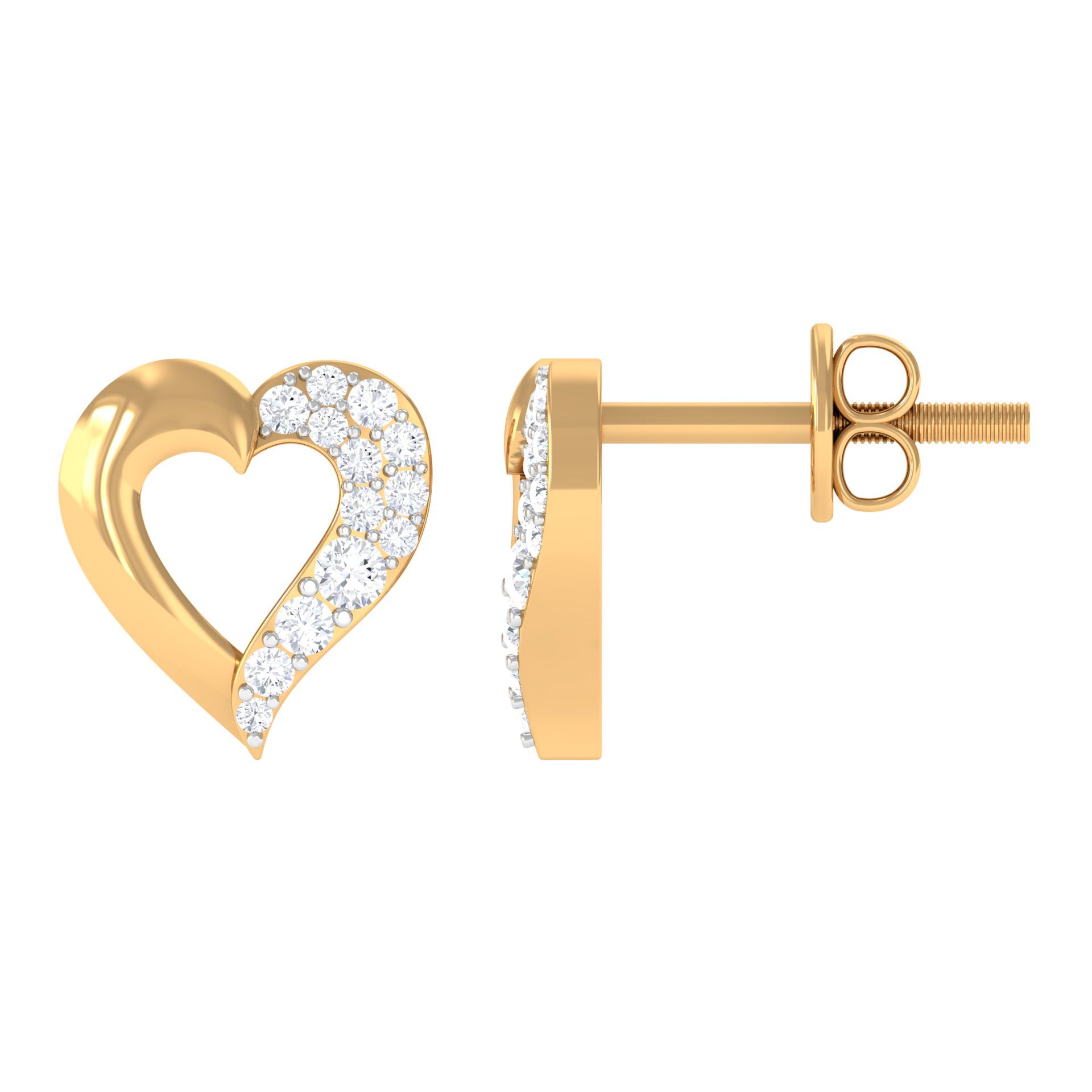 1/4 CT Moissanite Heart Shape Gold Stud Earrings Moissanite - ( D-VS1 ) - Color and Clarity - Rosec Jewels