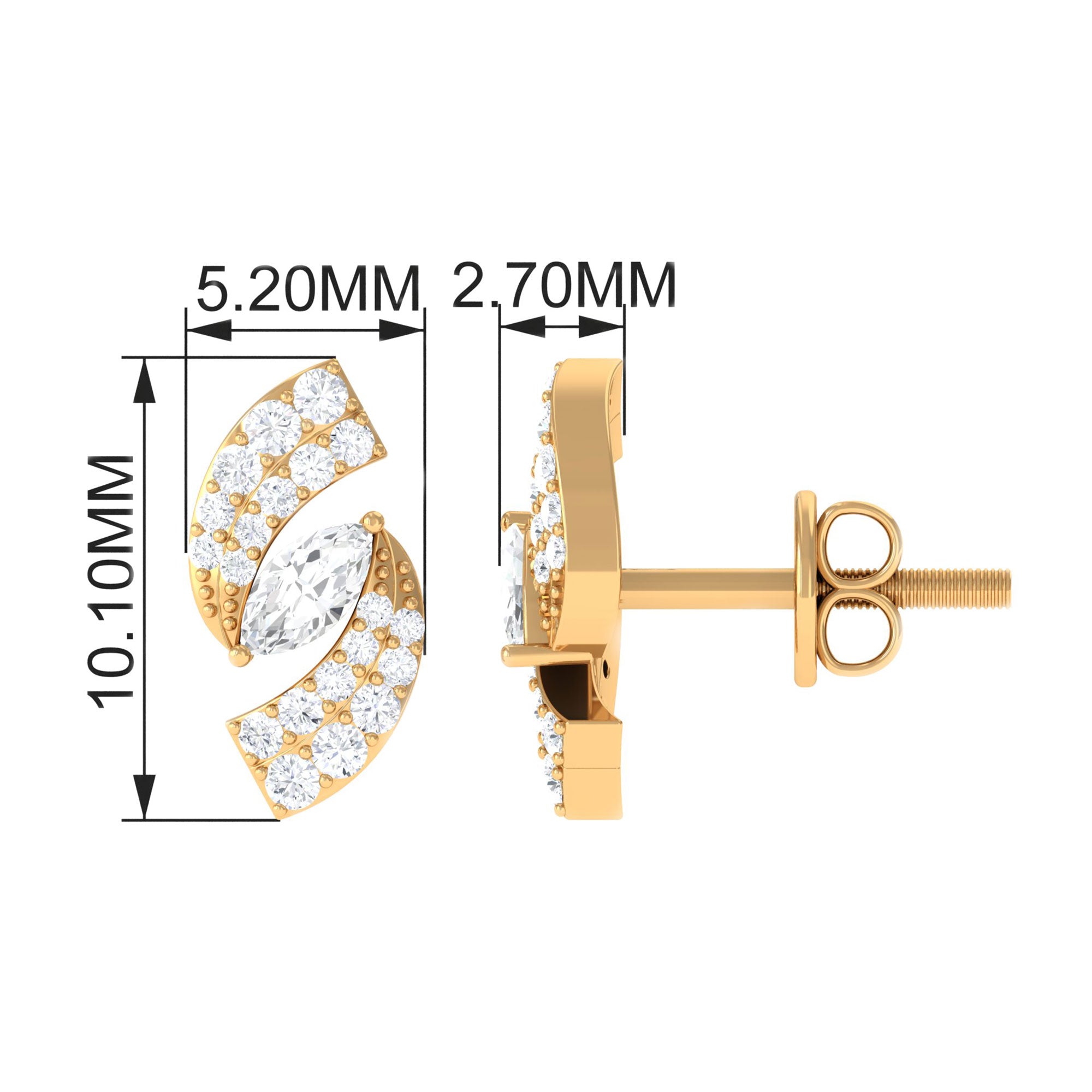 1/2 CT Designer Zircon Gold Stud Earrings Zircon - ( AAAA ) - Quality - Rosec Jewels