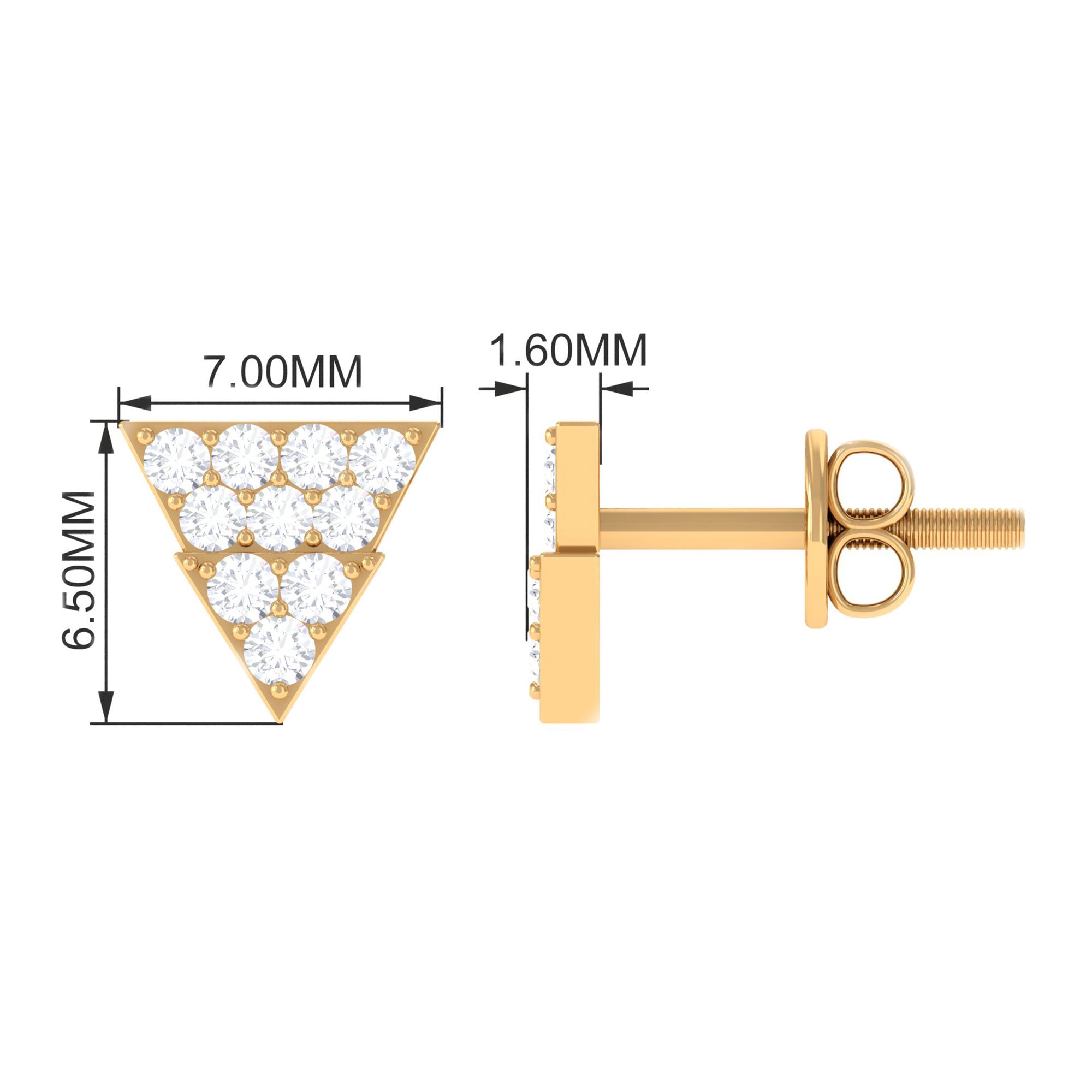 1/2 CT Zircon Triangle Gold Stud Earrings in Pave Setting Zircon - ( AAAA ) - Quality - Rosec Jewels