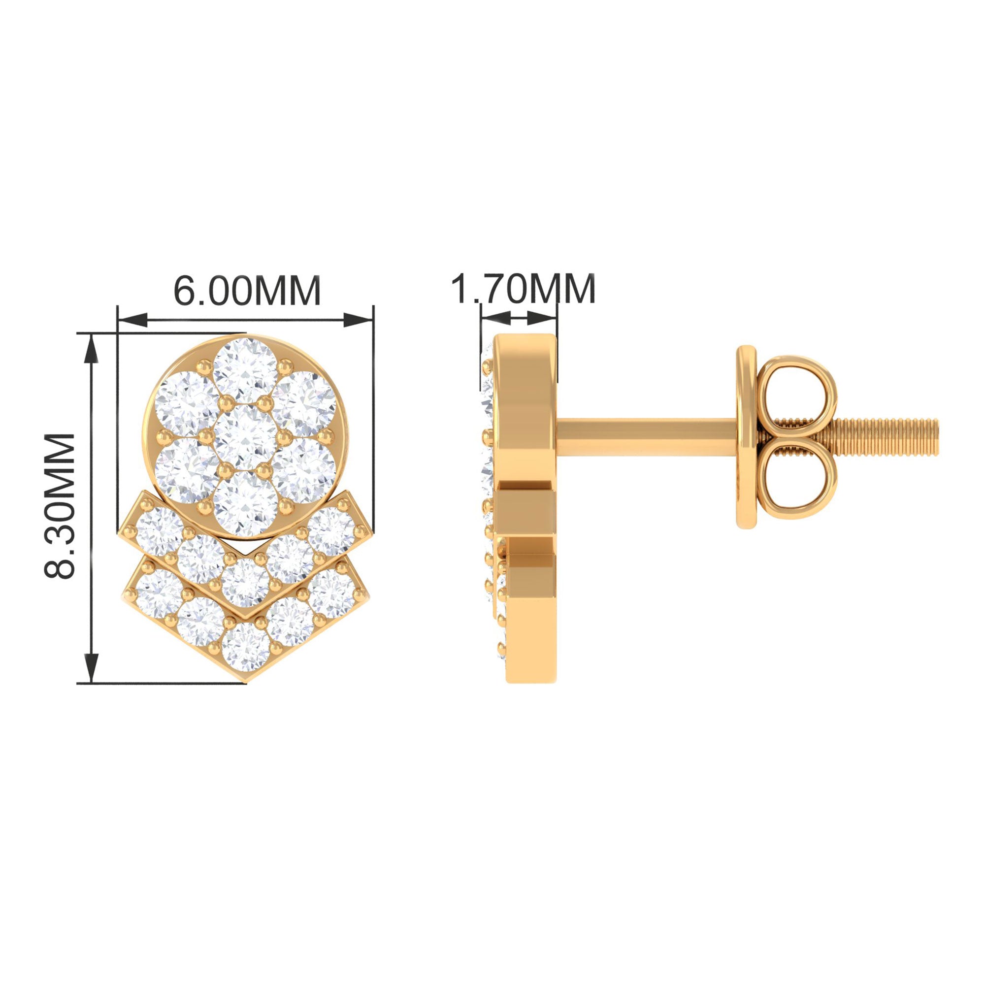 1/2 CT Certified Zircon Cocktail Stud Earrings in Pave Setting Zircon - ( AAAA ) - Quality - Rosec Jewels