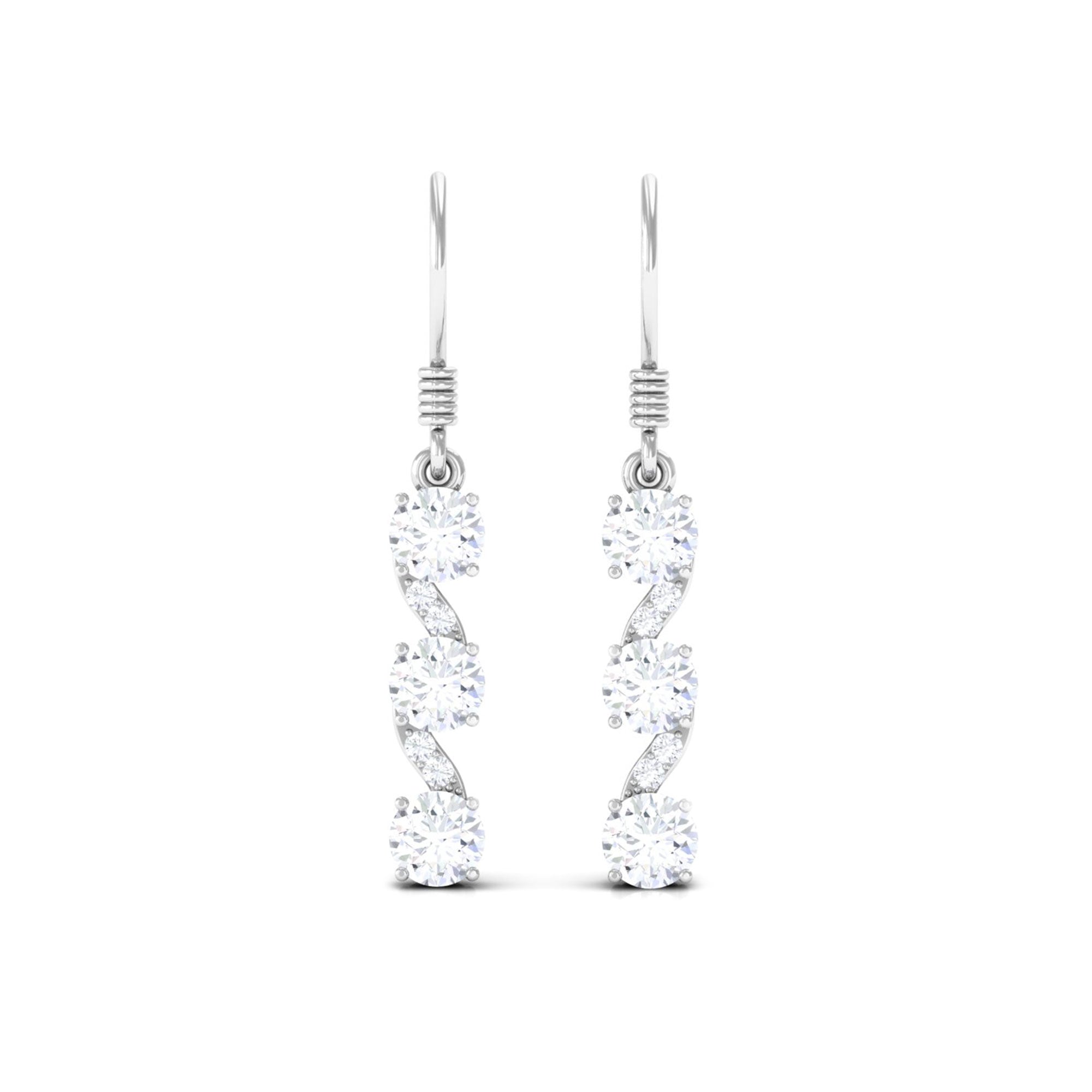 1.75 CT Round Zircon Three Stone Dangle Drop Earrings Zircon - ( AAAA ) - Quality - Rosec Jewels