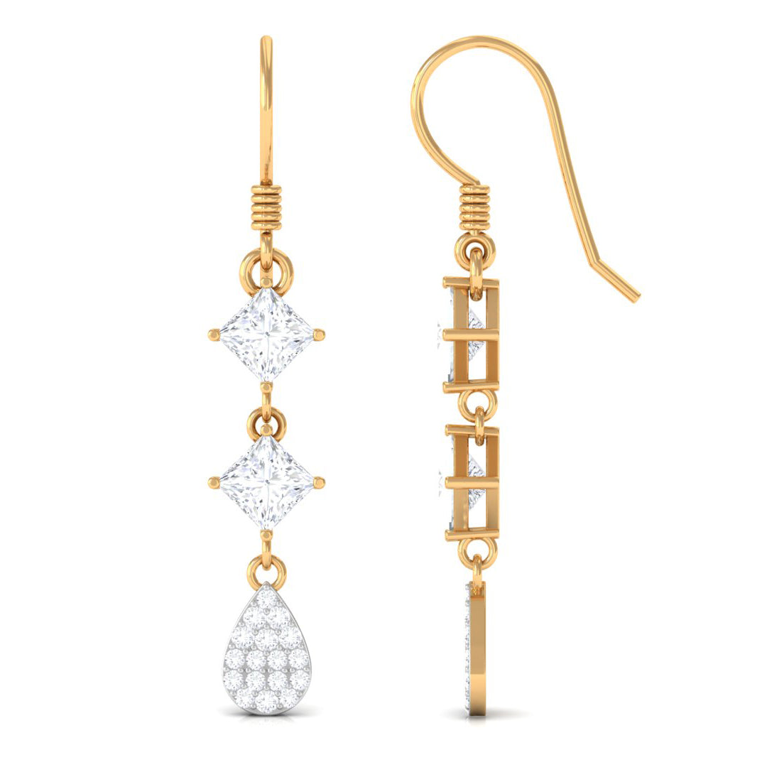 2 CT Princess and Round Cut Zircon Drop Dangle Earrings Zircon - ( AAAA ) - Quality - Rosec Jewels