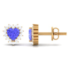 Minimal Heart Shape Tanzanite Halo Stud Earrings with Diamond Tanzanite - ( AAA ) - Quality - Rosec Jewels