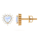 Minimal Heart Shape Moonstone Halo Stud Earrings with Diamond Moonstone - ( AAA ) - Quality - Rosec Jewels