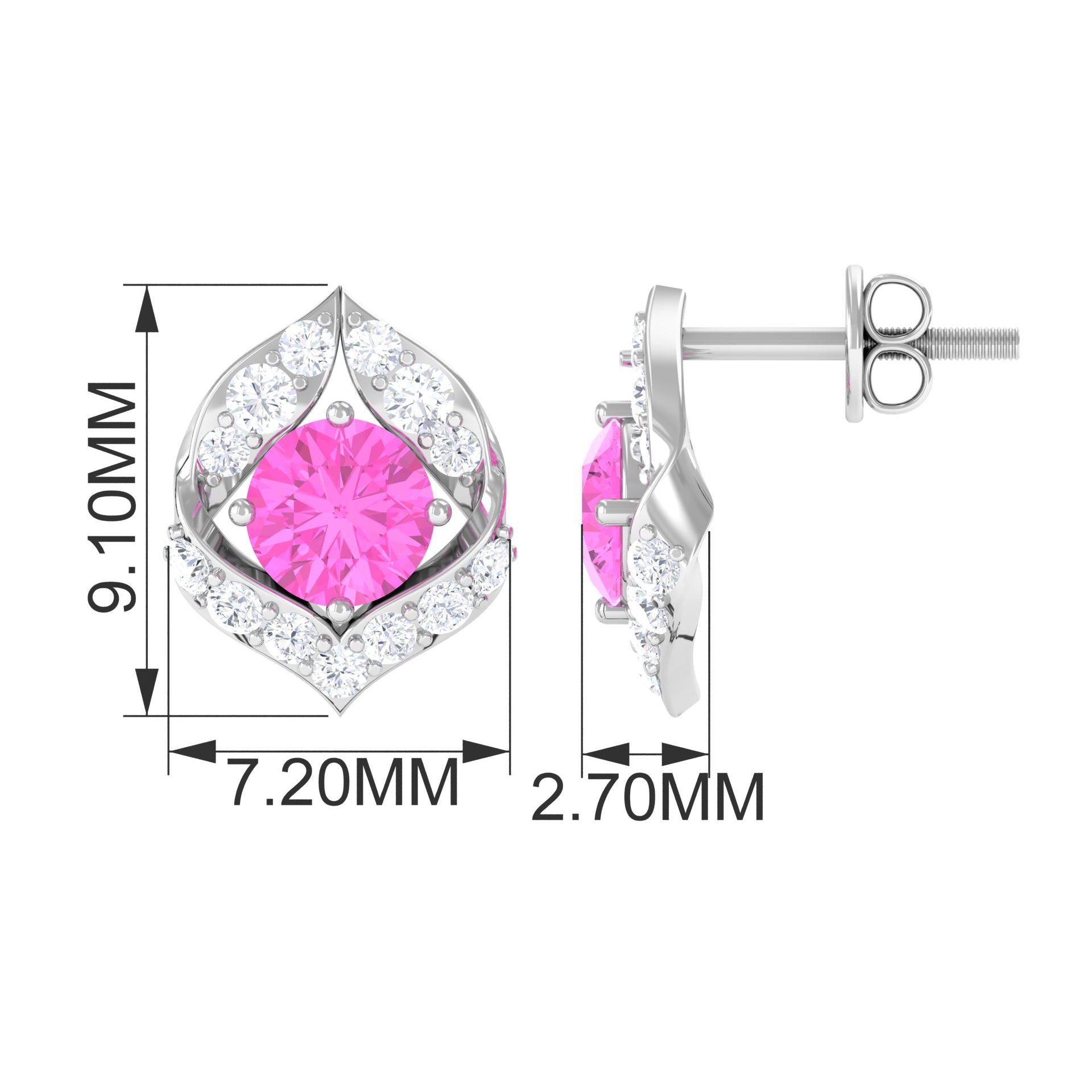 Minimal Pink Sapphire and Diamond Petal Stud Earrings Pink Sapphire - ( AAA ) - Quality - Rosec Jewels