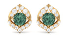 Lab Grown Green Sapphire Stud Earrings with Diamond Lab Created Green Sapphire - ( AAAA ) - Quality - Rosec Jewels