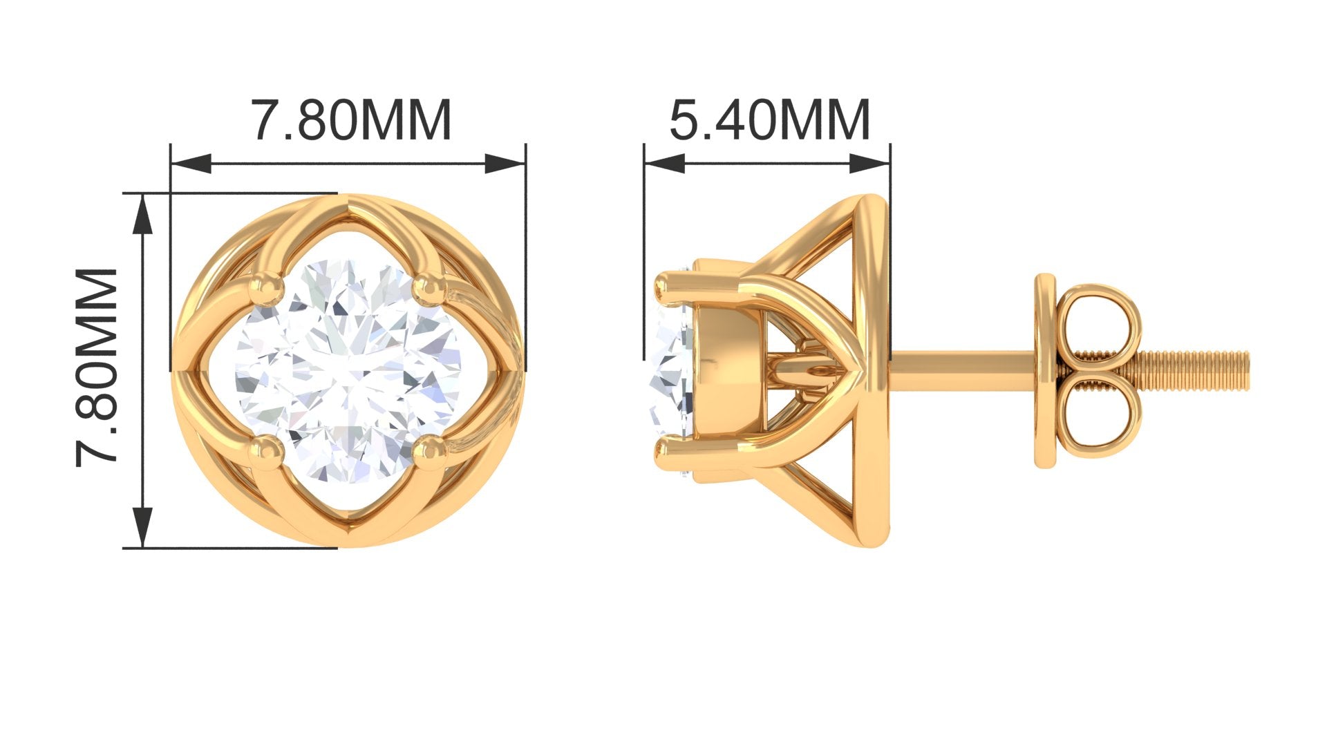 Round Lab Grown Diamond Solitaire Floral Stud Earrings Lab Grown Diamond - ( EF-VS ) - Color and Clarity - Rosec Jewels