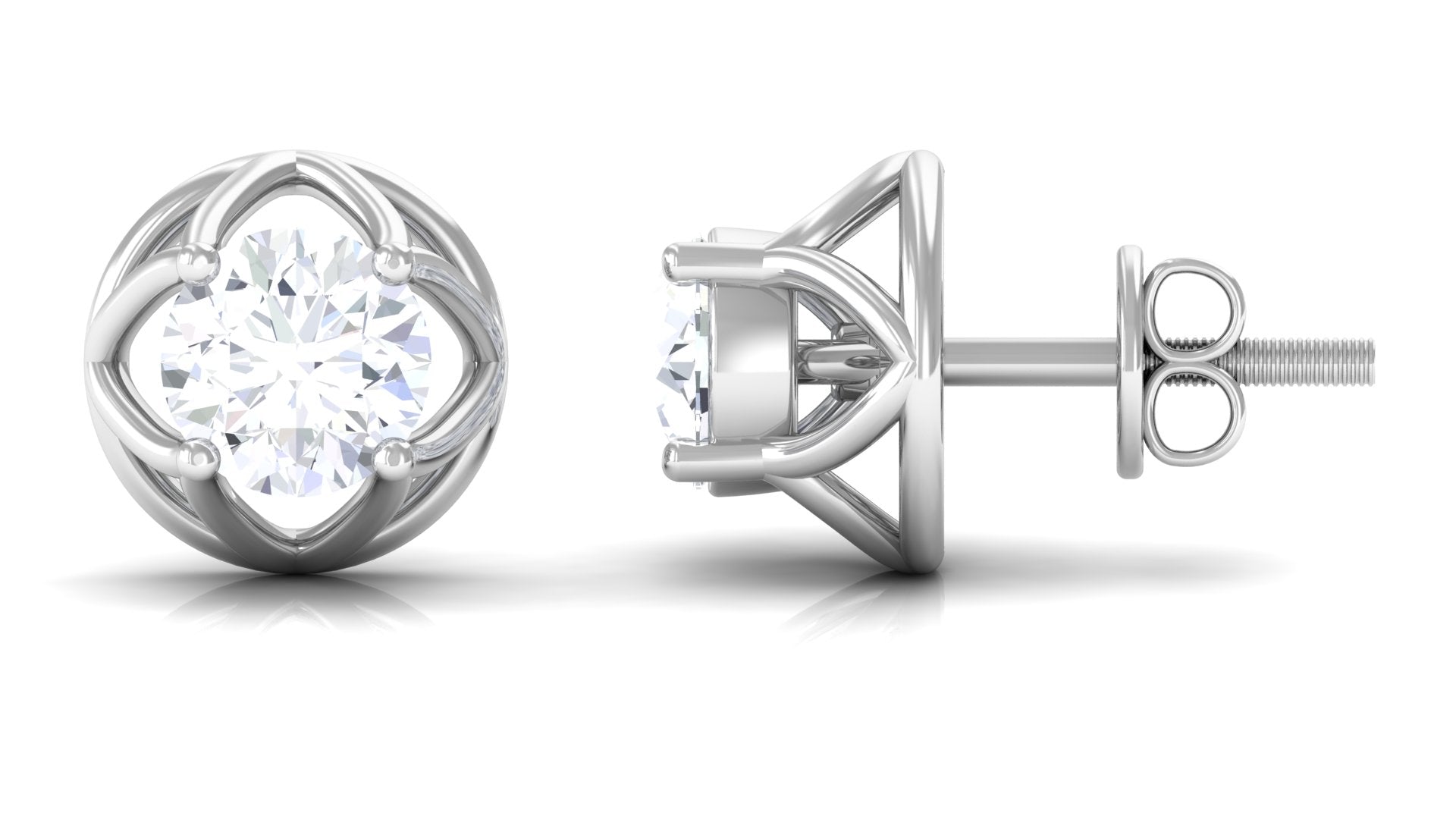 Round Lab Grown Diamond Solitaire Floral Stud Earrings Lab Grown Diamond - ( EF-VS ) - Color and Clarity - Rosec Jewels