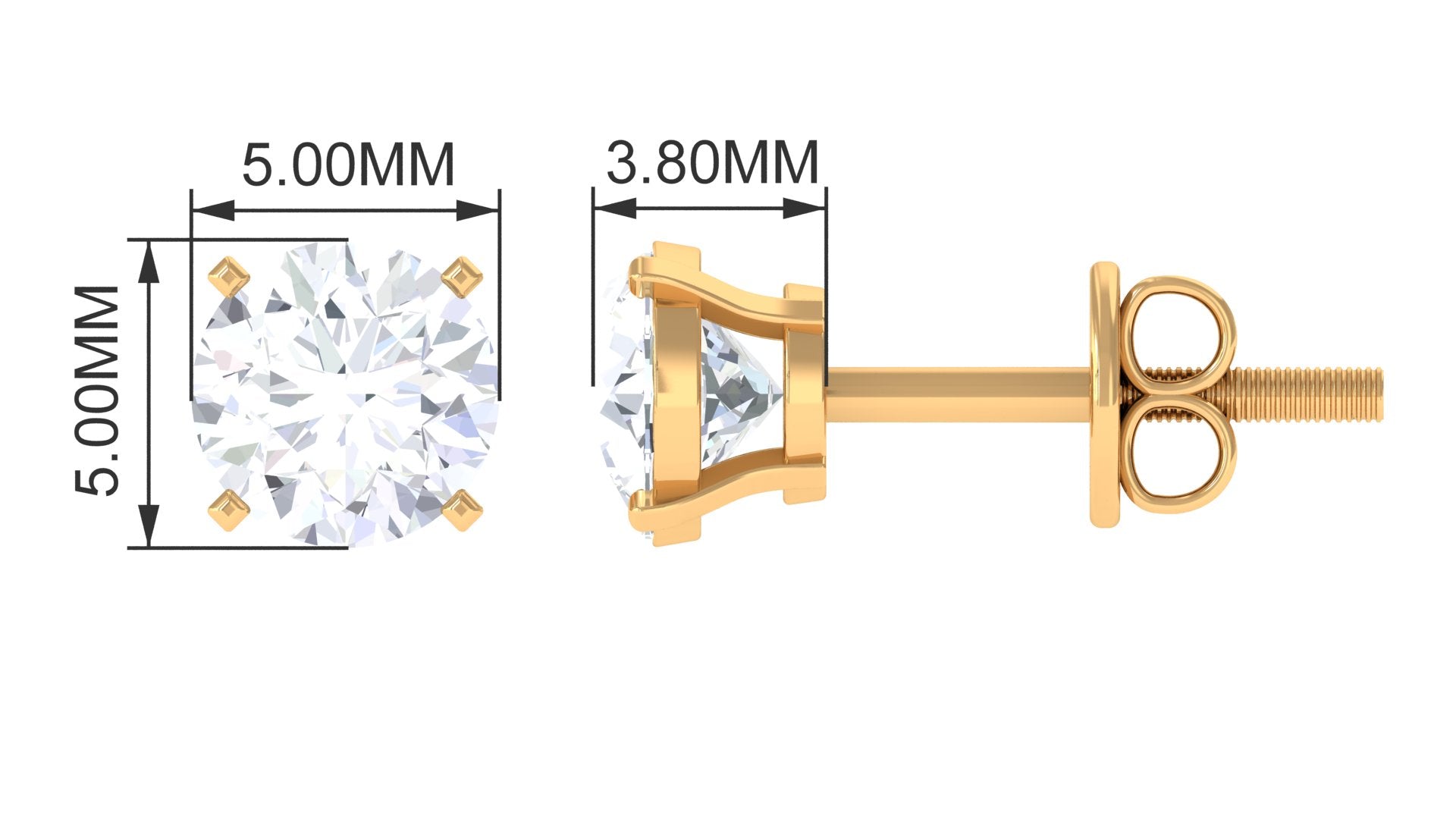 Round Lab Grown Diamond Solitaire Stud Earrings Lab Grown Diamond - ( EF-VS ) - Color and Clarity - Rosec Jewels