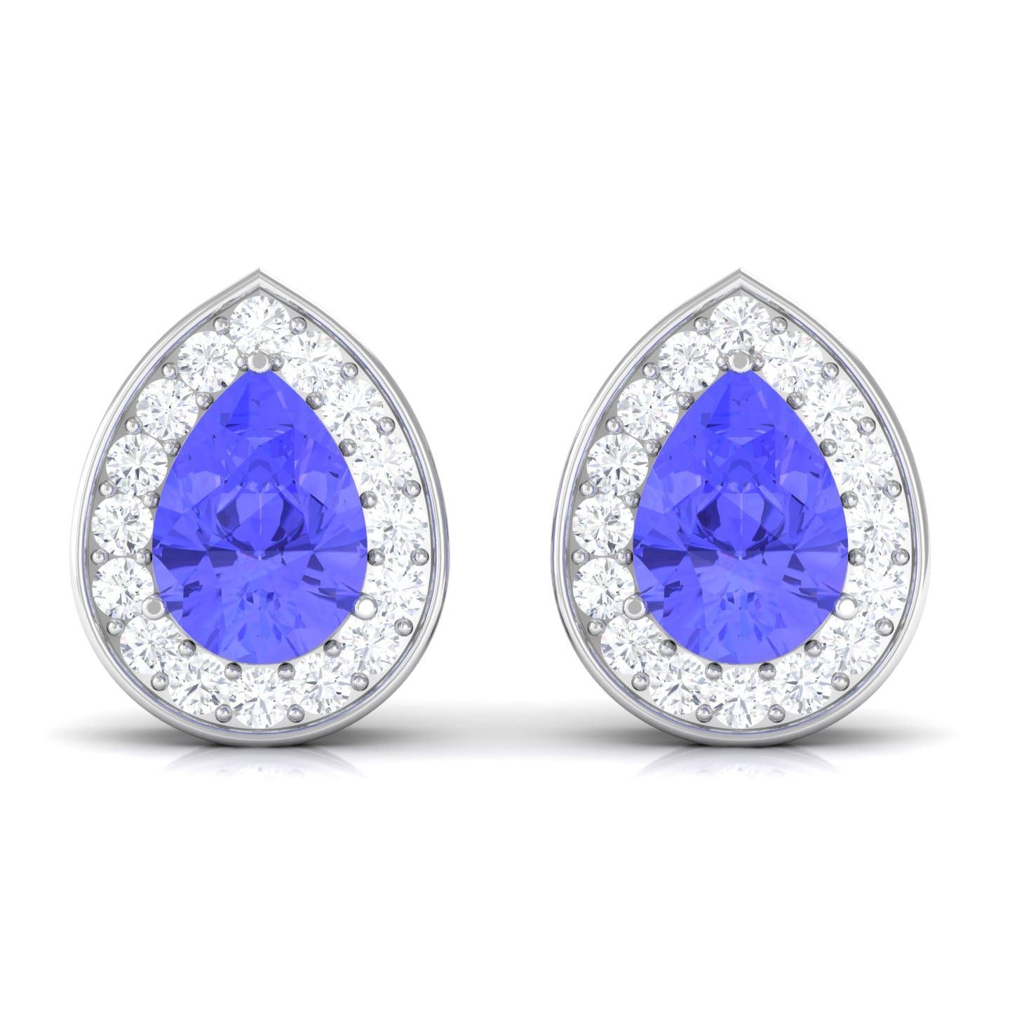 Pear Shape Tanzanite Classic Halo Stud Earrings with Diamond Tanzanite - ( AAA ) - Quality - Rosec Jewels