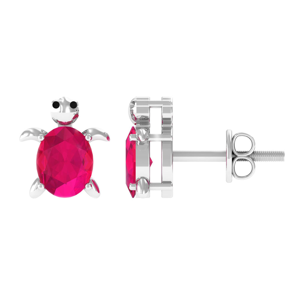 3/4 CT Turtle Stud Earrings with Oval Cut Ruby Ruby - ( AAA ) - Quality - Rosec Jewels